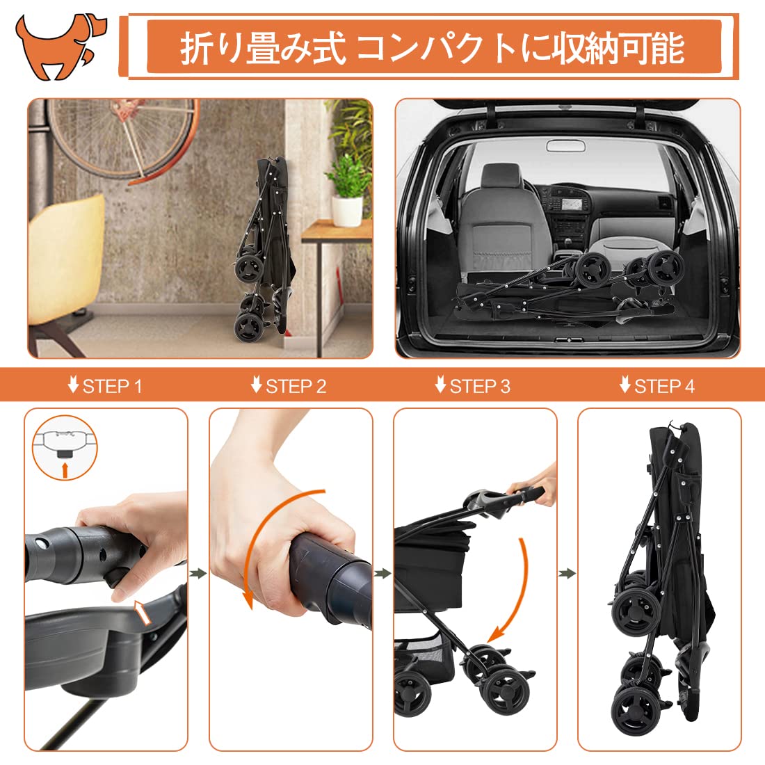 Amazon.co.jp: HRking 分離型 ペットカート 2Way 軽量 折りたたみ 犬用